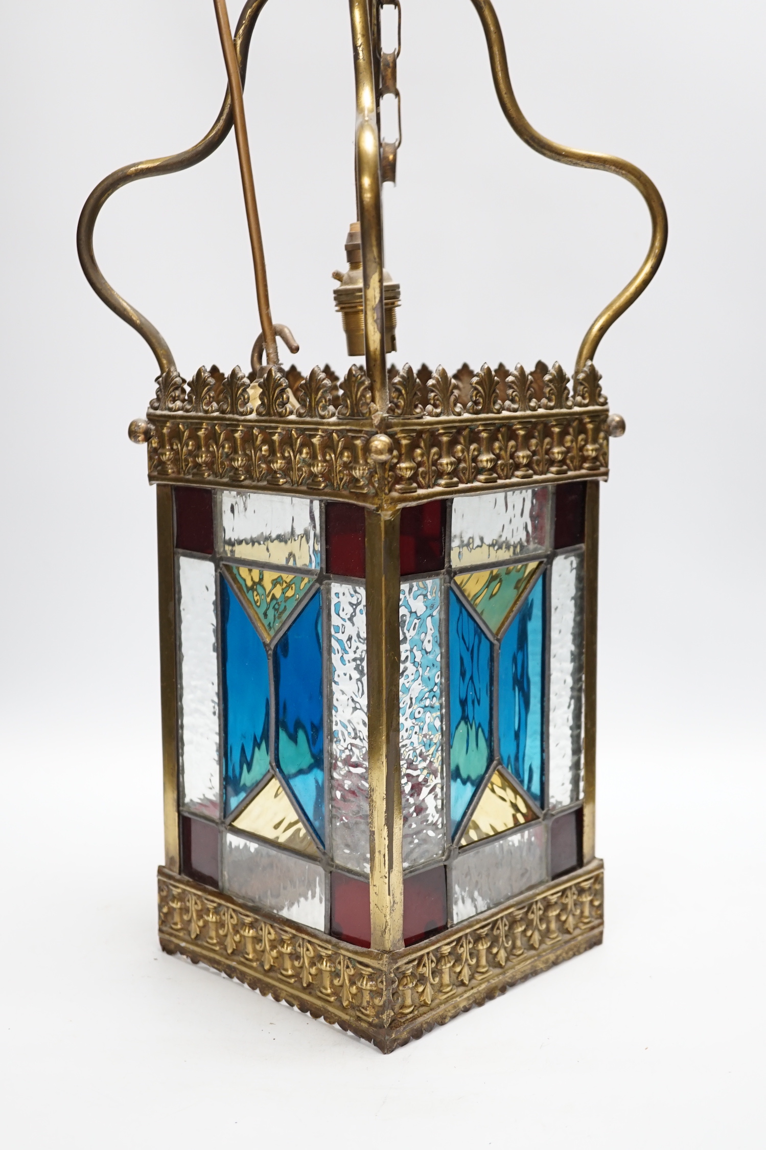 A small leaded glass porch lantern, 53cm